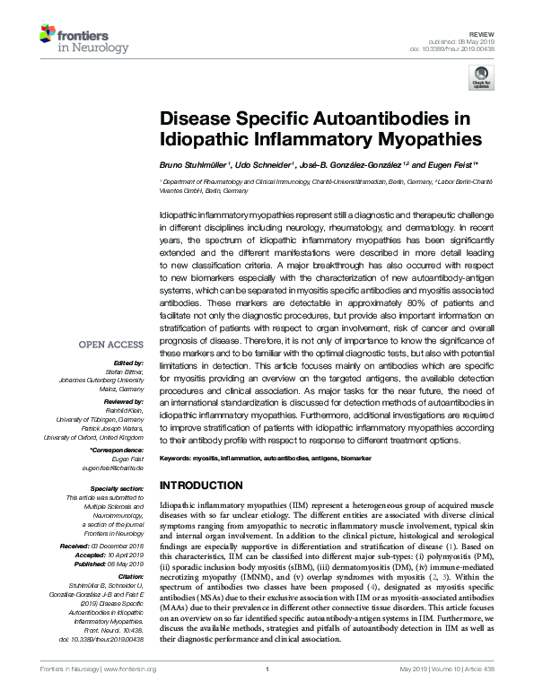 (PDF) Disease Specific Autoantibodies in Idiopathic Inflammatory Myopathies