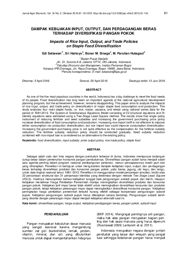 (PDF) Dampak Kebijakan Input, Output, dan Perdagangan Beras terhadap ...