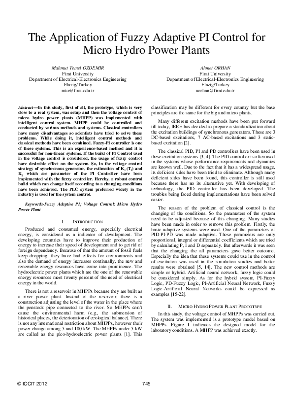 (PDF) The Application of Fuzzy Adaptive PI Control for Micro Hydro ...