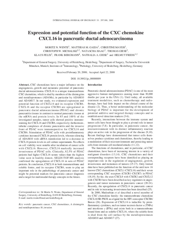 (PDF) Expression and potential function of the CXC chemokine CXCL16 in ...