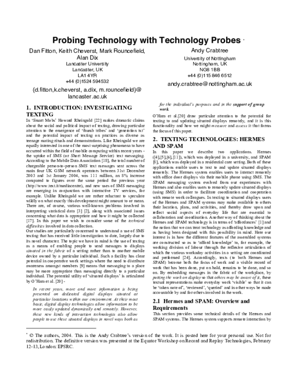 (PDF) Probing Technology With Technology Probes