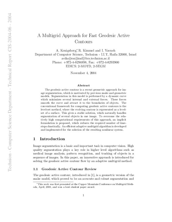 (PDF) A multigrid approach for fast geodesic active contours