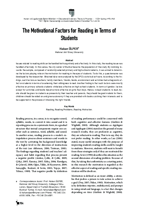 (PDF) The Motivational Factors for Reading in Terms of Students