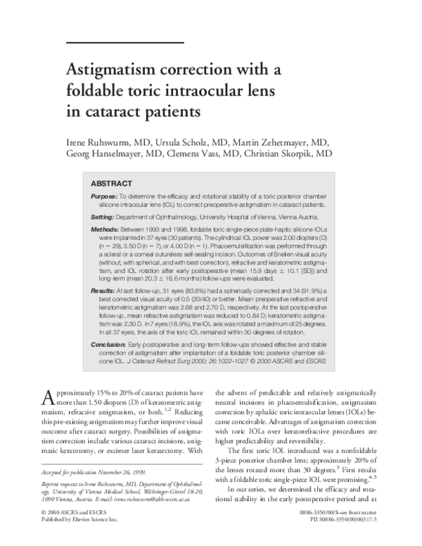 (PDF) Astigmatism correction with a foldable toric intraocular lens in ...