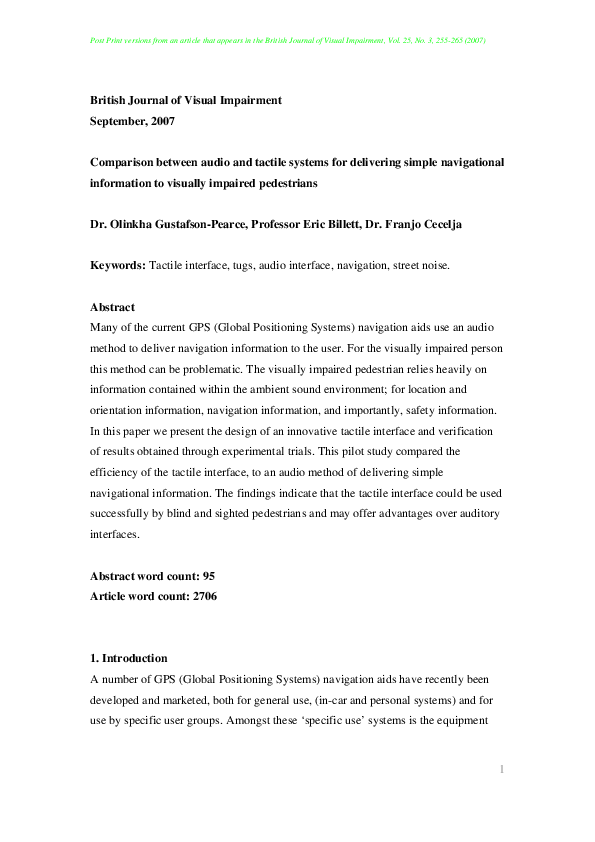 (PDF) The British Journal of Visual Impairment Vasilios Argyropoulos