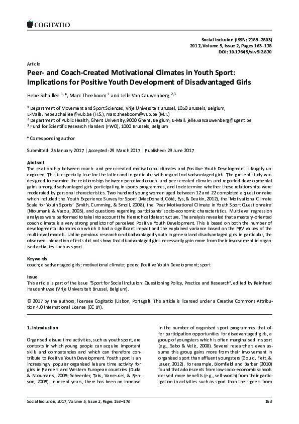 (PDF) Peer and CoachCreated Motivational Climates in Youth Sport
