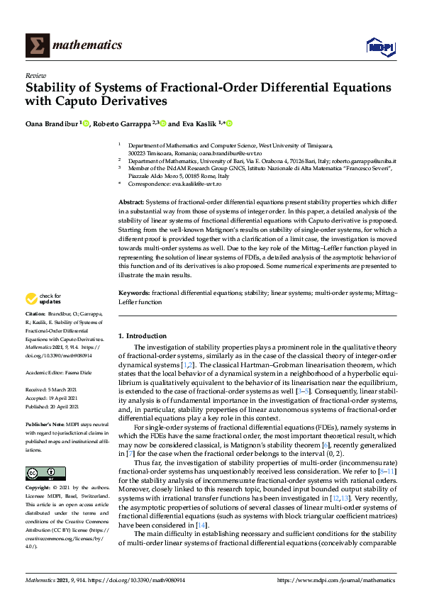 (PDF) Stability of Systems of Fractional-Order Differential Equations ...