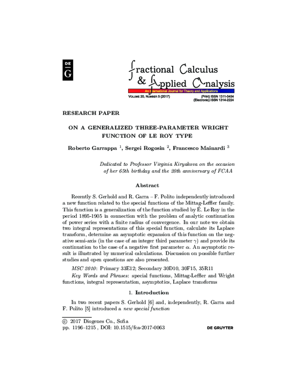 (PDF) On a generalized three-parameter wright function of Le Roy type