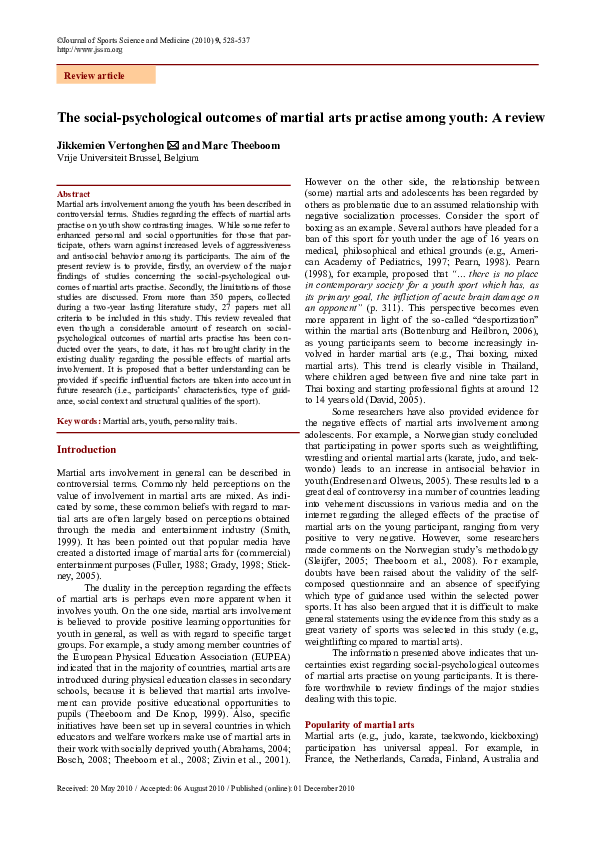 (PDF) The socialpsychological of martial arts practise among