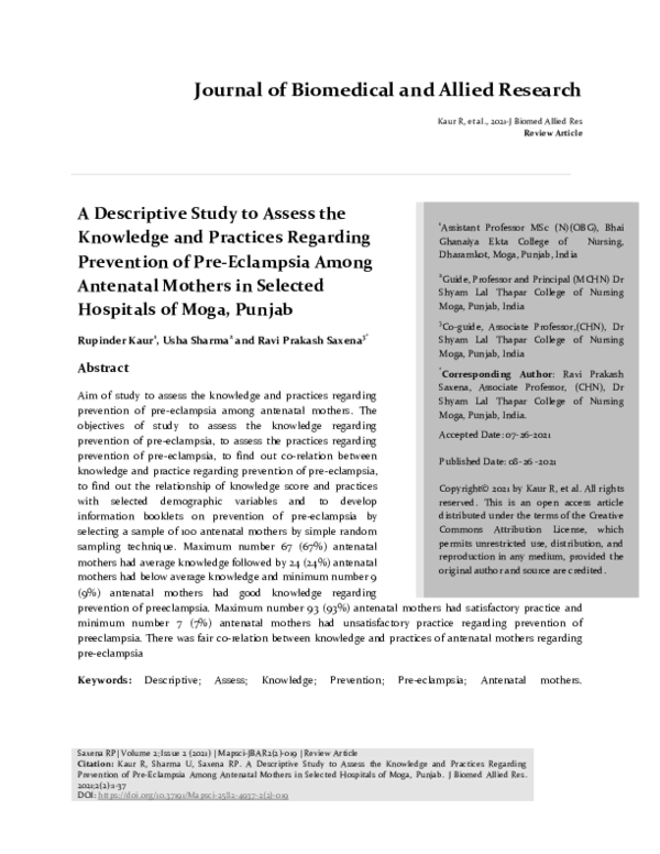 (PDF) A Descriptive Study to Assess the Knowledge and Practices ...