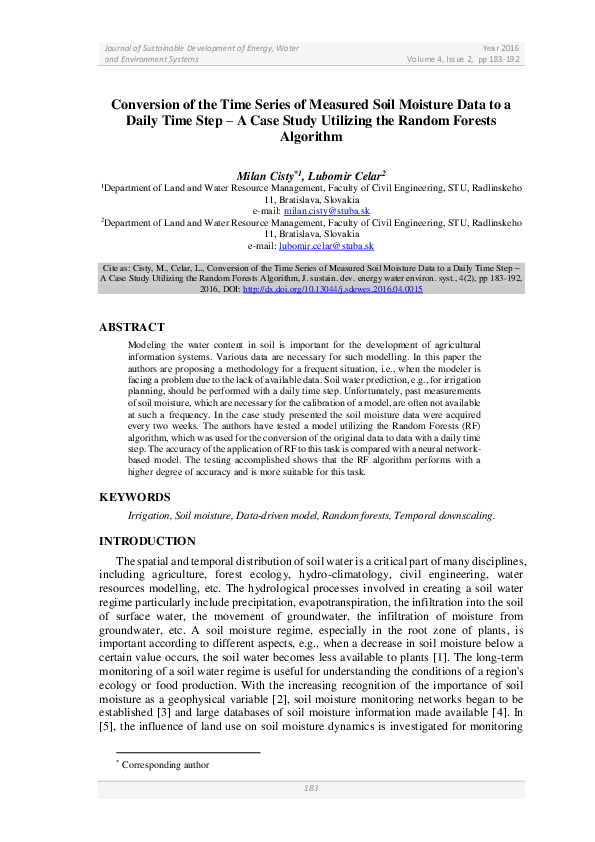 (PDF) Conversion of the Time Series of Measured Soil Moisture Data to a ...