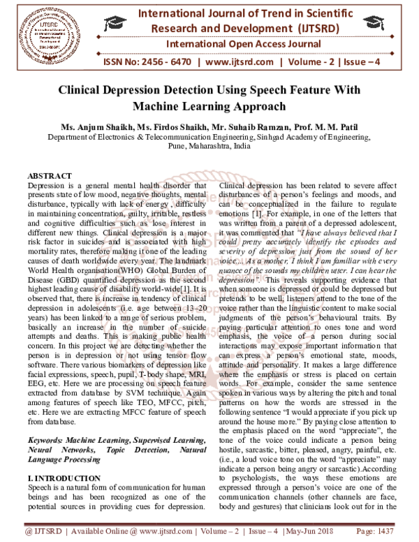 (PDF) Clinical Depression Detection Using Speech Feature With Machine ...