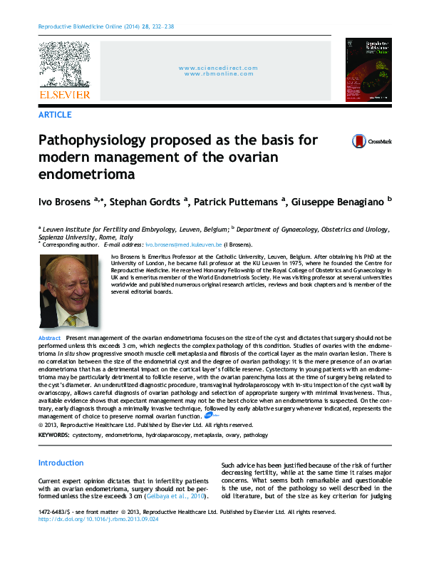 (PDF) Early stage management of ovarian endometrioma to prevent infertility