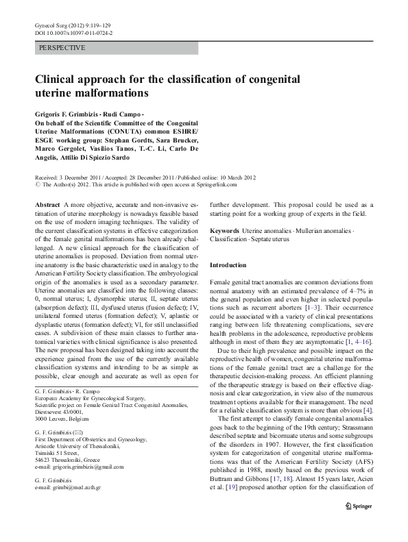 (PDF) Clinical approach for the classification of congenital uterine ...