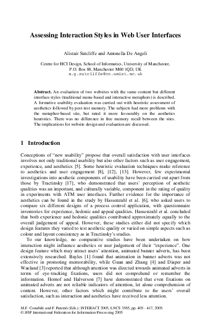 (PDF) Assessing Interaction Styles in Web User Interfaces