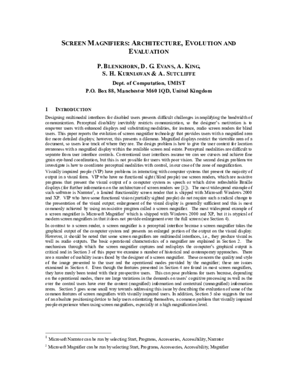 (PDF) Screen Magnifiers: Architecture, Evolution and Evaluation