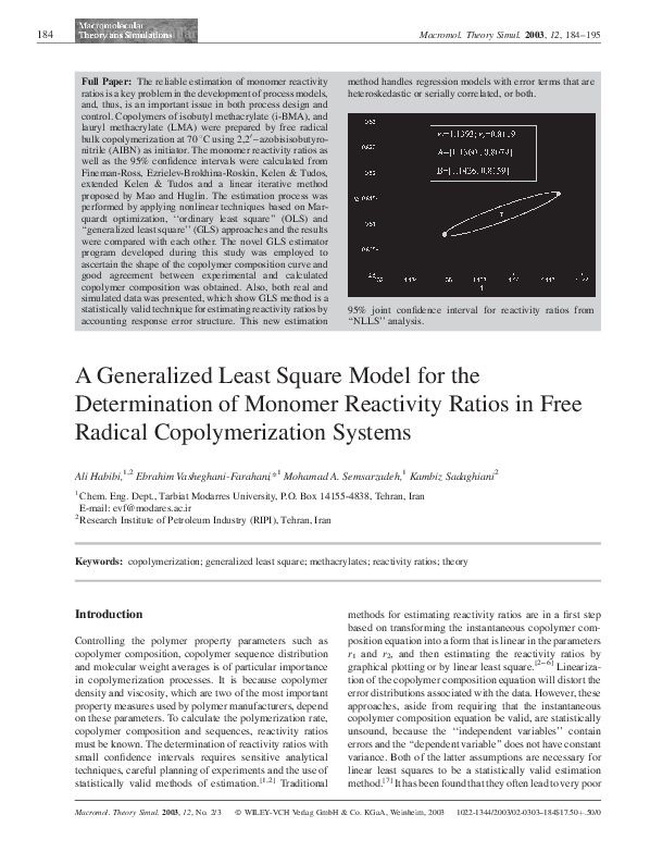 (PDF) A Generalized Least Square Model for the Determination of Monomer ...
