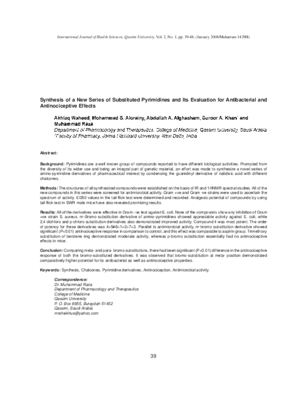 (PDF) Synthesis of a new series of substituted pyrimidines and its ...
