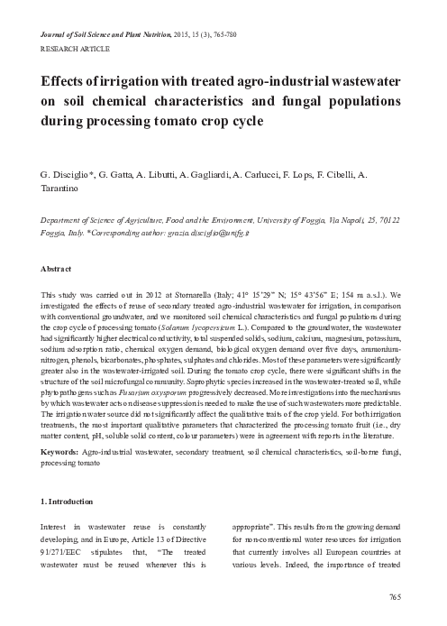 (PDF) Effects of irrigation with treated agro-industrial wastewater on ...