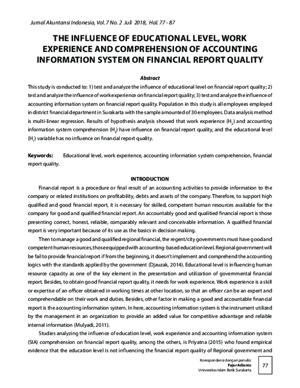 (PDF) The Influence of Educational Level, Work Experience and ...