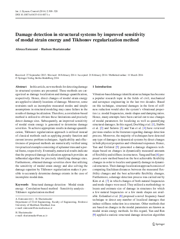 (PDF) Damage detection in structural systems by improved sensitivity of ...