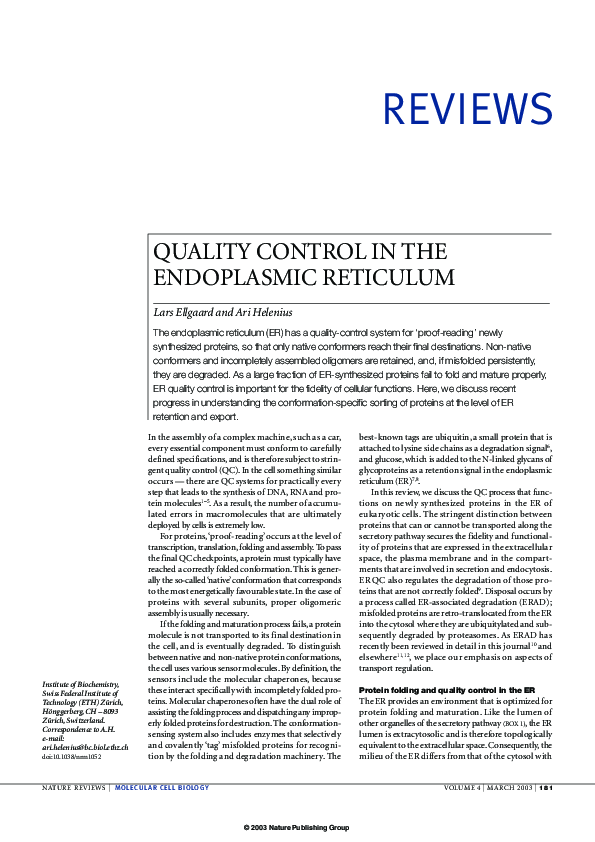 (PDF) Quality control in the endoplasmic reticulum | Ari Helenius ...