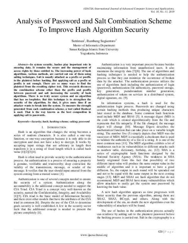 (PDF) Analysis of Password and Salt Combination Scheme To Improve Hash