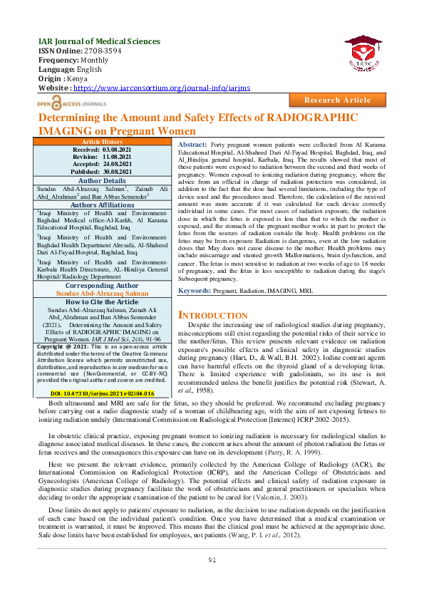 (PDF) Determining the Amount and Safety Effects of RADIOGRAPHIC IMAGING