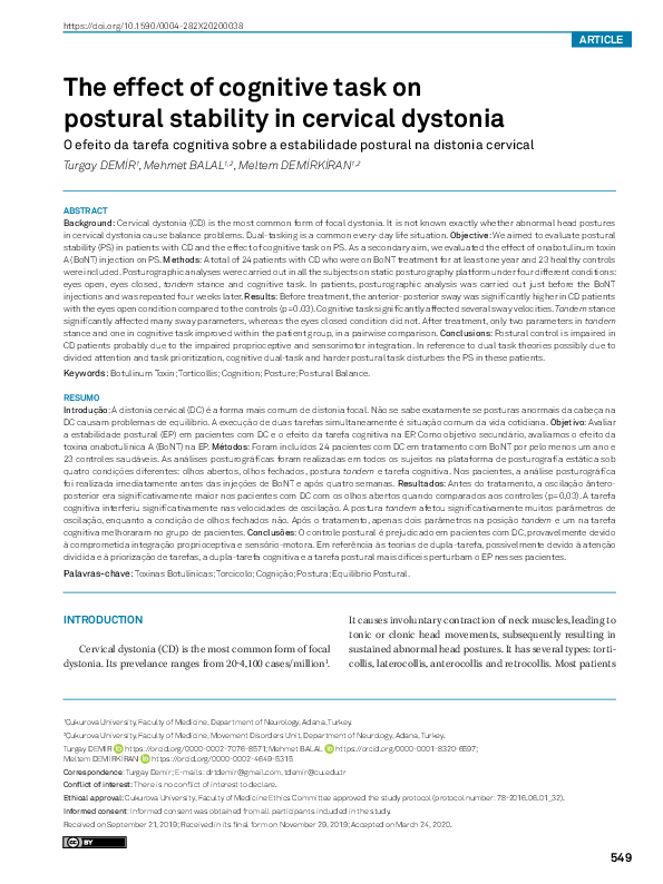 (PDF) The effect of cognitive task on postural stability in cervical ...