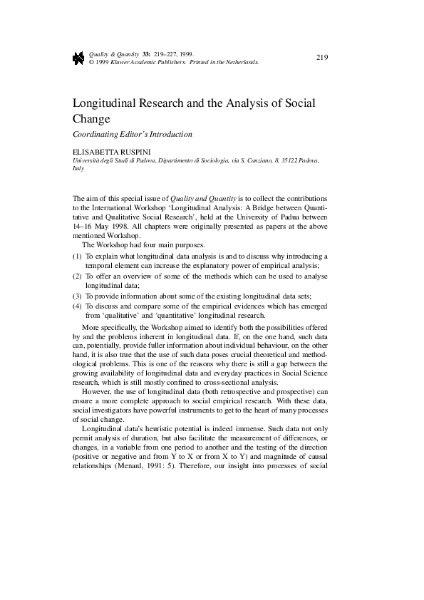 (PDF) Longitudinal Research and the Analysis of Social Change