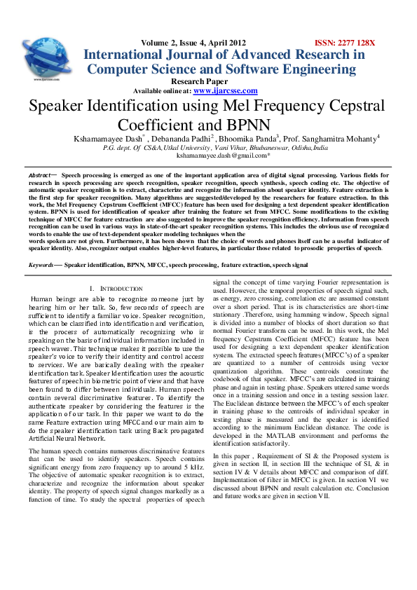 (PDF) Speaker Identification using Mel Frequency Cepstral Coefficient ...