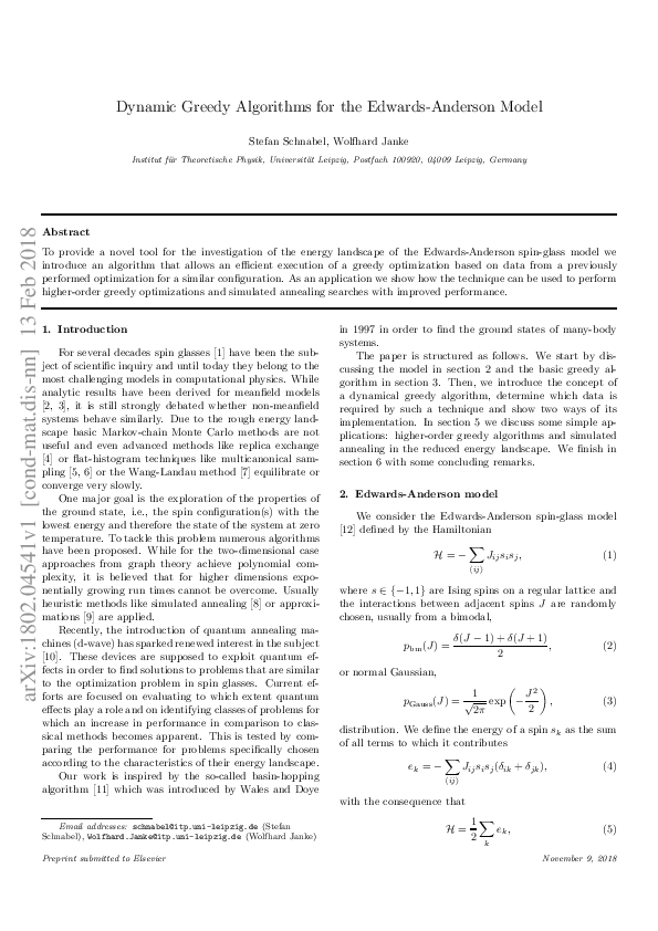 (PDF) Dynamic greedy algorithms for the Edwards–Anderson model
