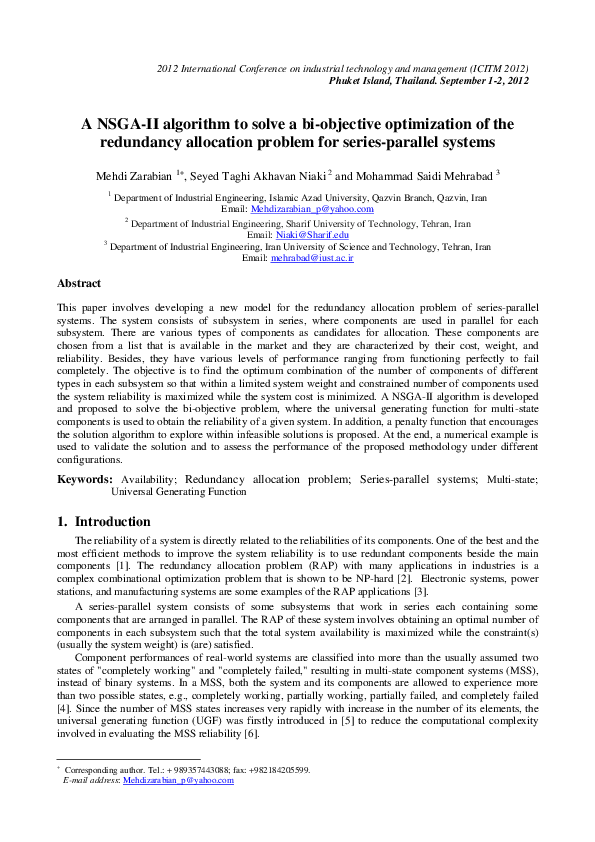 (PDF) A NSGA-II algorithm to solve a bi-objective optimization of the ...