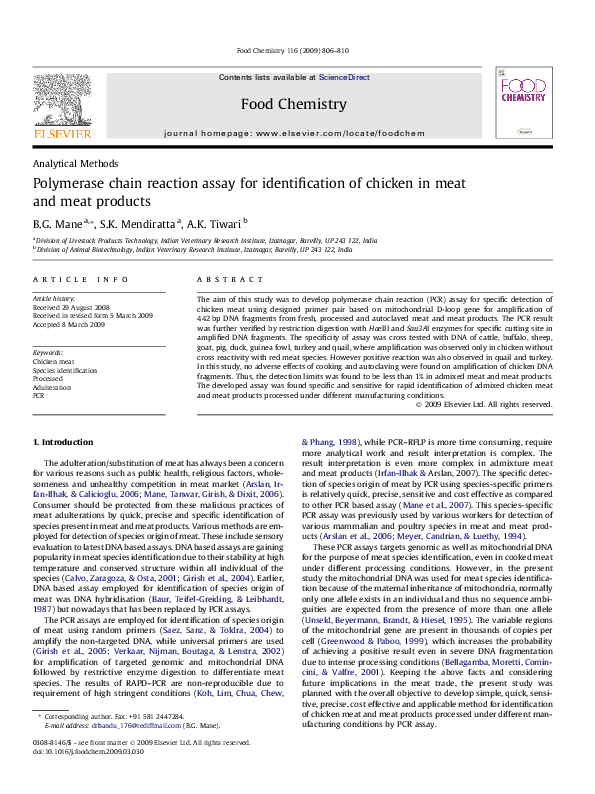 (PDF) Polymerase chain reaction assay for identification of chicken in ...