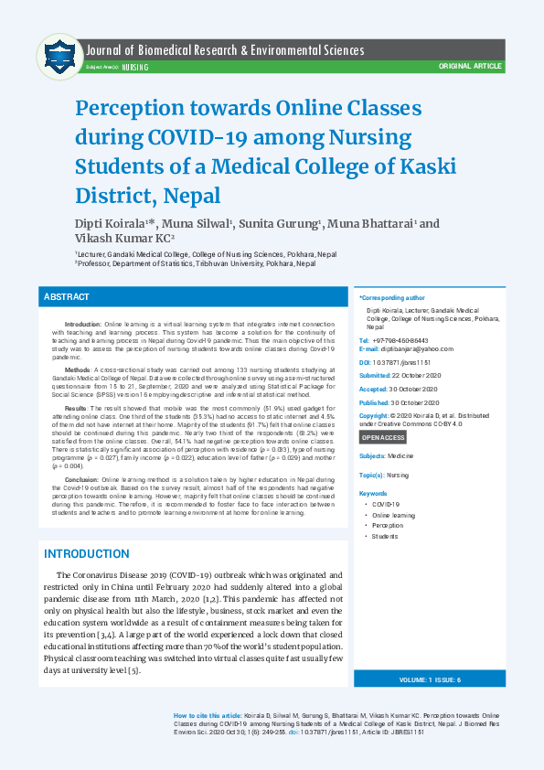 (PDF) Perception towards Online Classes during COVID-19 among Nursing ...