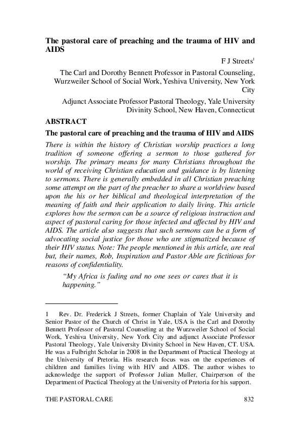 (PDF) The pastoral care of preaching and the trauma of HIV and AIDS