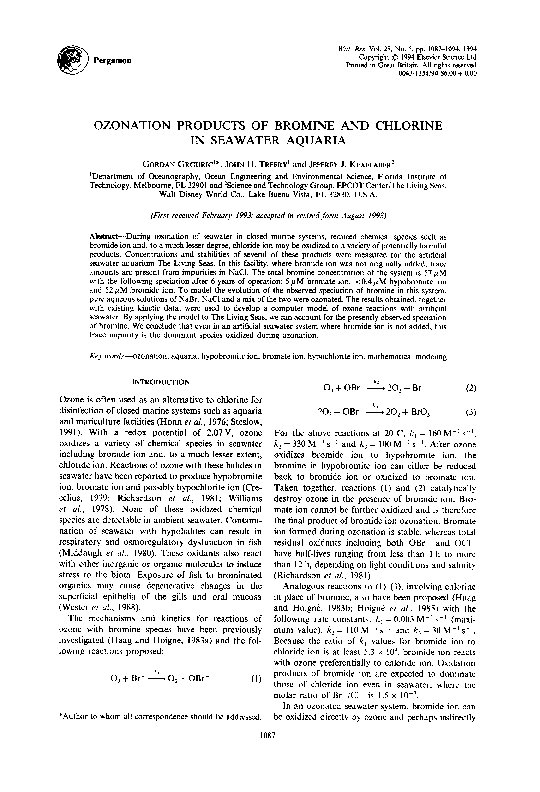 (PDF) Ozonation products of bromine and chlorine in seawater aquaria