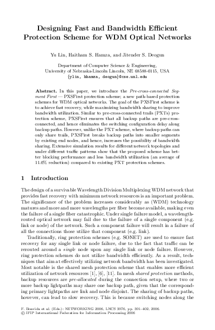 (PDF) Designing fast and bandwidth efficient protection scheme for WDM ...