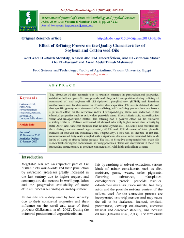 (PDF) Effect of Refining Process on the Quality Characteristics of ...