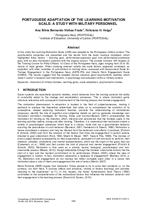(PDF) Portuguese Adaptation of the Learning Motivation Scale: A Study ...