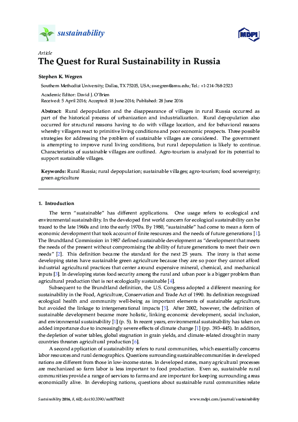 (PDF) The Quest for Rural Sustainability in Russia
