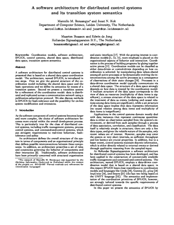 (PDF) A software architecture for distributed control systems and its ...