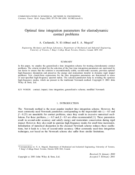 (PDF) Optimal time integration parameters for elastodynamic contact ...