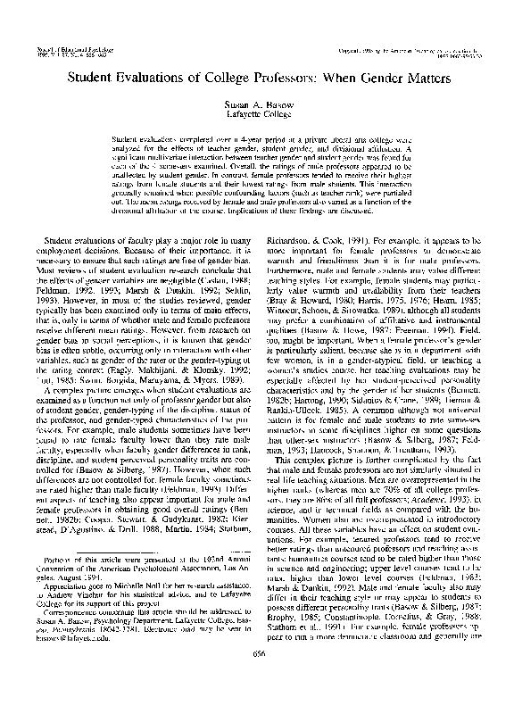 (PDF) Student Evaluations of College Professors: When Gender Matters