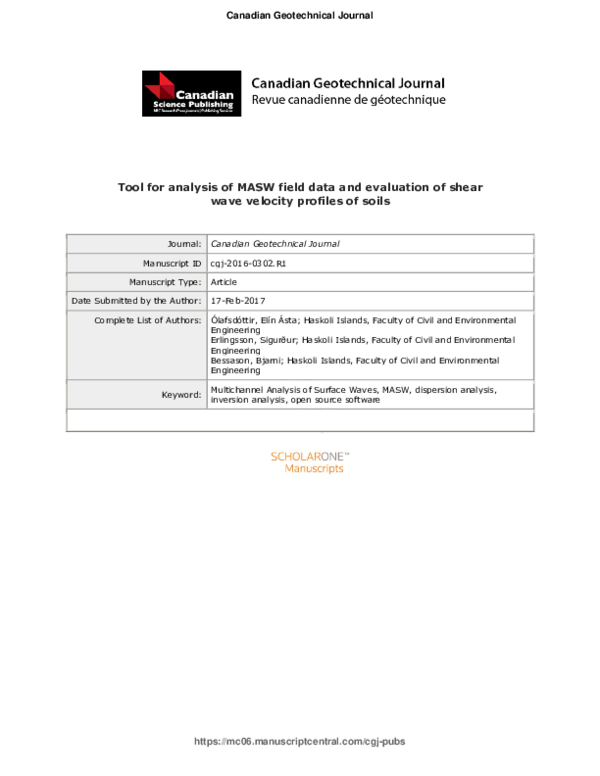 (PDF) Tool for analysis of MASW field data and evaluation of shear wave ...