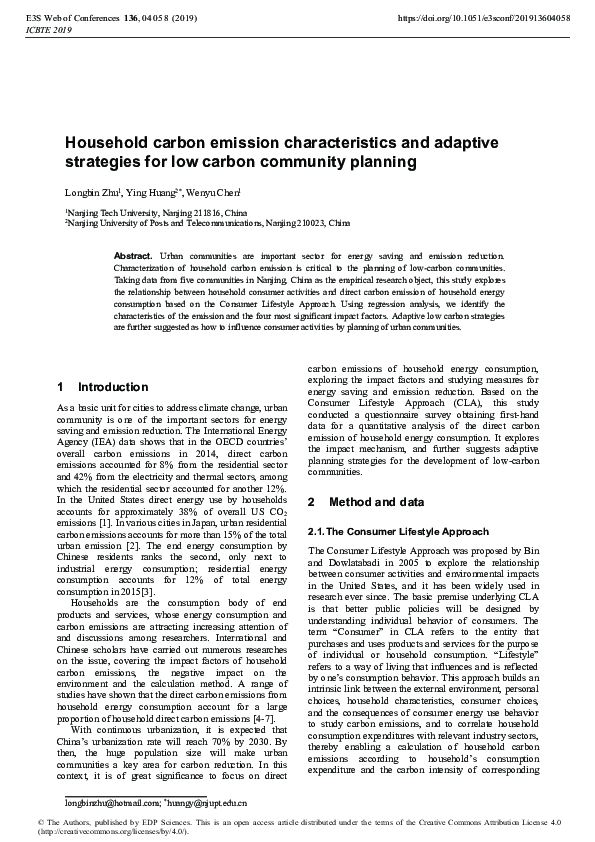 (PDF) Household carbon emission characteristics and adaptive strategies ...
