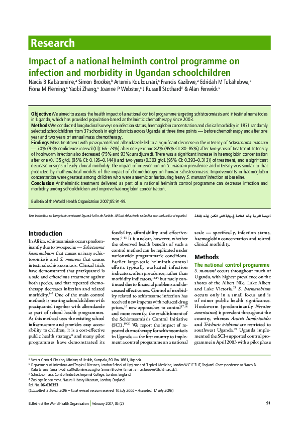 (PDF) Impact of a national helminth control programme on infection and ...