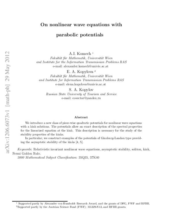 (PDF) On nonlinear wave equations with parabolic potentials