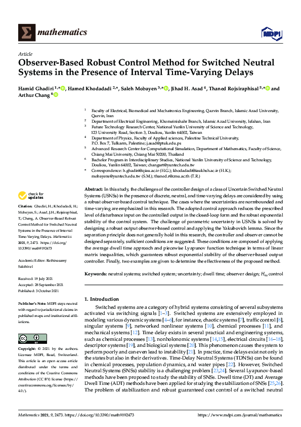(PDF) Observer-Based Robust Control Method for Switched Neutral Systems ...