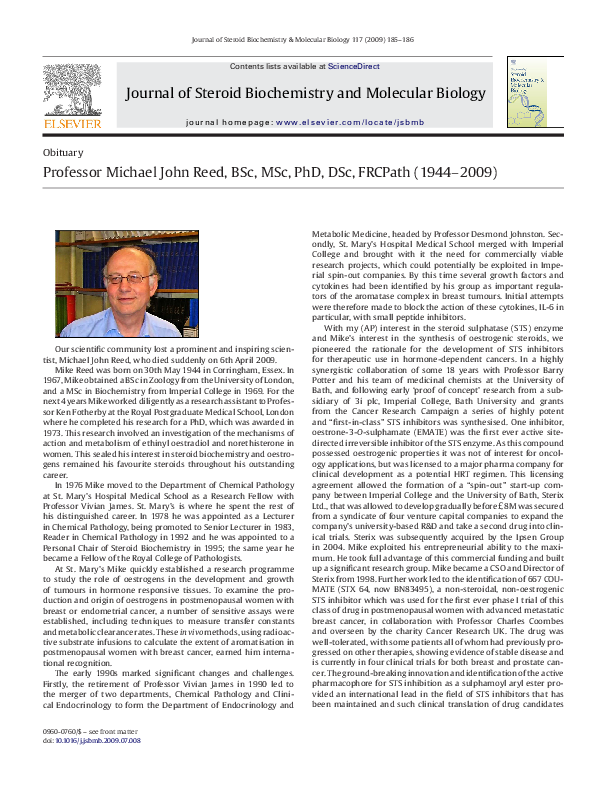 (PDF) Professor Michael John Reed, BSc, MSc, PhD, DSc, FRCPath (1944–2009)